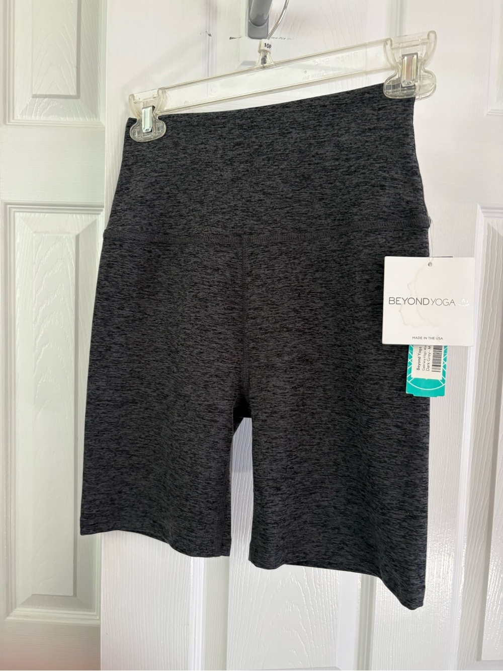 Beyond Yoga Heathered Charcoal High-Waist Bike Shorts